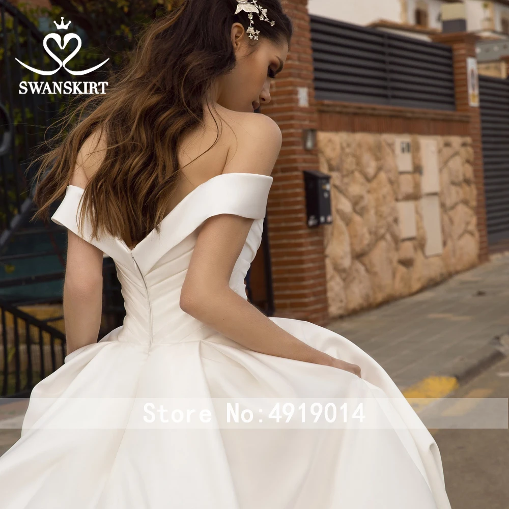 Женское атласное свадебное платье Boho с открытыми плечами трапециевидной формы и