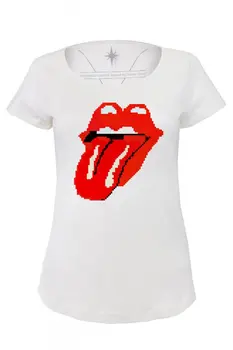 

Angemiel Wear Rolling Stones Symbol Pixels Art Cotton White Women 'S T-Shirt