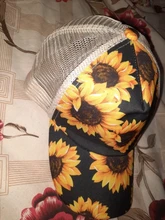 Gorra de béisbol de malla con diseño de girasol a rayas multicolor con cola de caballo y hueco entrecruzado sombrero de papá