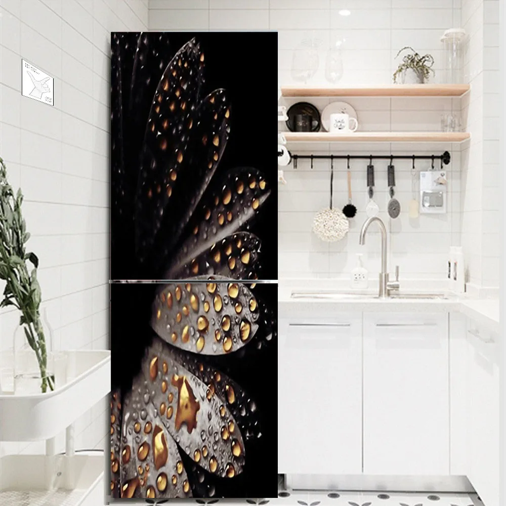 Décalcomanie Vinyle Pour Frigo - Marbre Abstrait Avec Flocons D'or