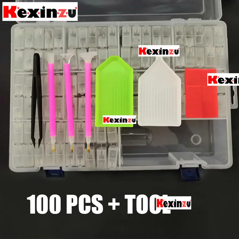 Kexinzu 42/64/84/100/124 шт. алмазов картина инструменты для вышивки крестом контейнер