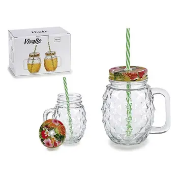 

Jar with Lid and Straw Vivalto (2 Pieces) (9 x 12,5 x 12 cm)