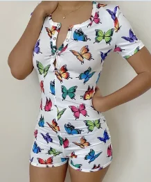 

Elegant Women Spring Sexy Print Sleepwear Pajamas Long Sleeve Bodycon Short Jumpsuits Nightwear Pajama Drop Shipping