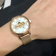 Orpesa-Reloj de pulsera mecánico para Mujer, pulsera de malla de acero inoxidable, Reloj femenino elegante