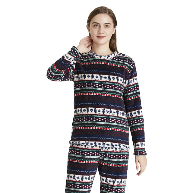 PimpamTex - Women's Autumn Winter Coral Long Sleeved Pyjama Set, Warm Winter Coral Printed Pyjama Set with Soft Touch, Wide Vari Christmas