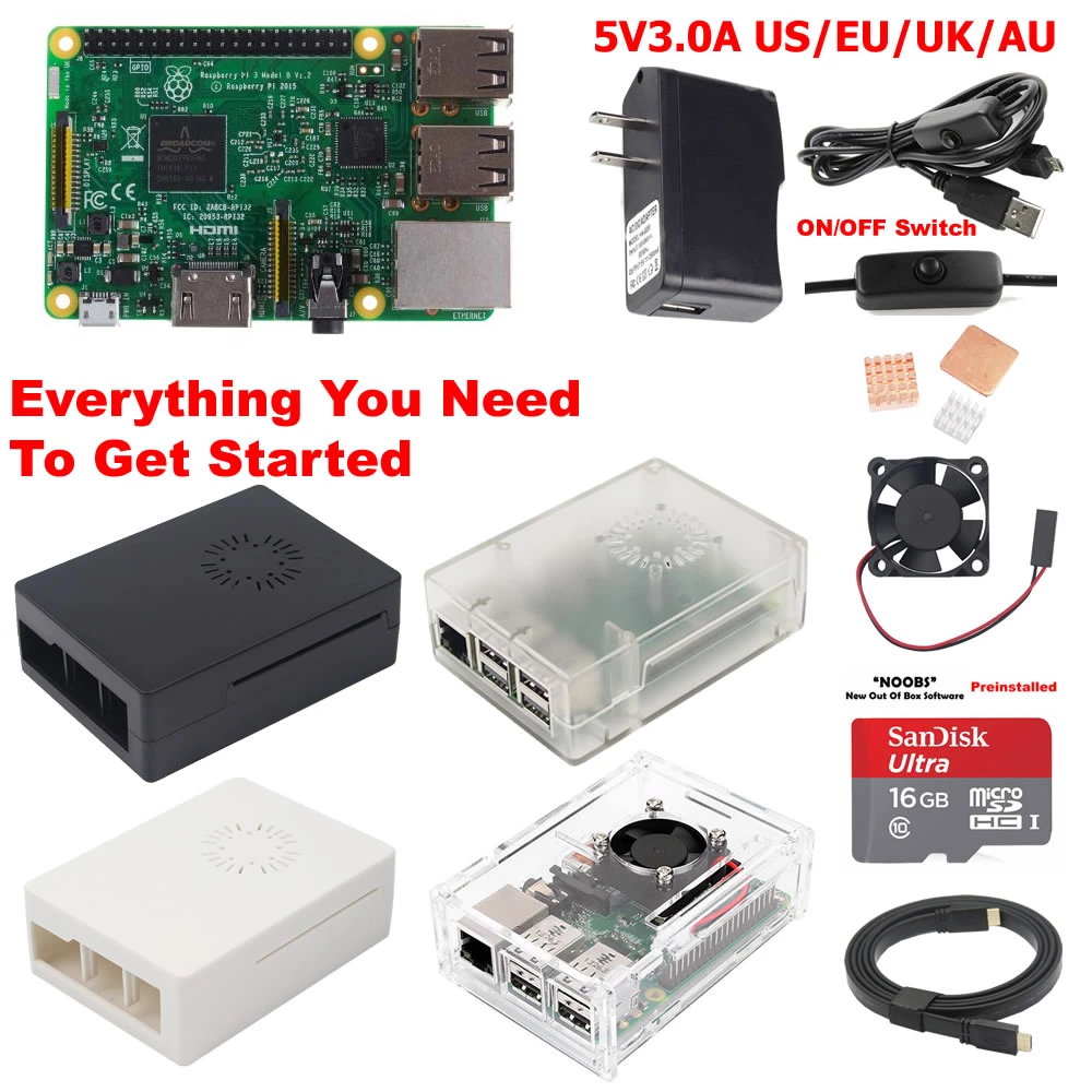 starter kit official case box power supply heatsinks for raspberry pi 3b 3 b D