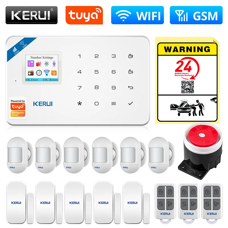 auto burglar alarm KERUI Tuya Smart WIFI GSM Security Alarm System Works With Alexa Home Burglar Motion Detector Smoke Door Window Sensor IP Camera car alarms for sale Alarm Systems & Security