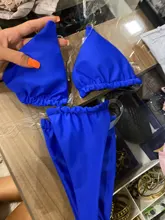 Nuevo verano Mujer tiras transparentes de cuello Halter sólida de Micro Tanga Set de Sujetador Bikini Sexy Tanga Push up traje de baño