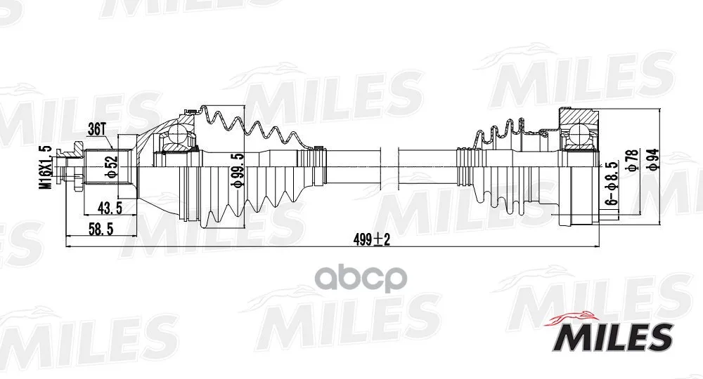 Привод В Сборе Vw Polo Iv/Fox/Skoda Fabia 1.2-1.9sdi 99- Лев. Miles Gc01124 Miles арт. GC01124