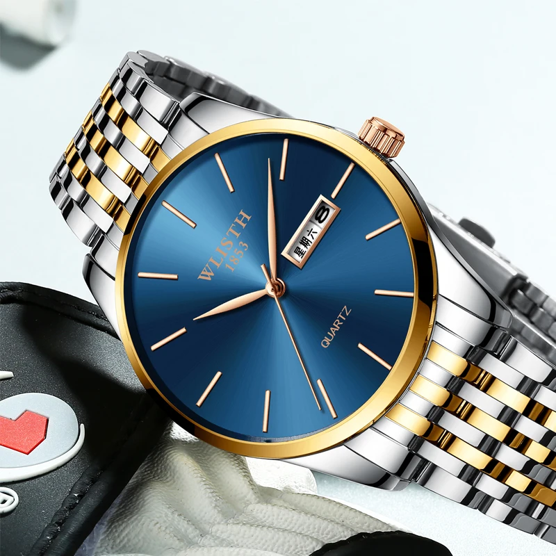 

WLISTH Men's Ultra-Thin Business Quartz Watch Steel Simple Scale Calendar Dial Luminous Waterproof Watches Relogio Masculino