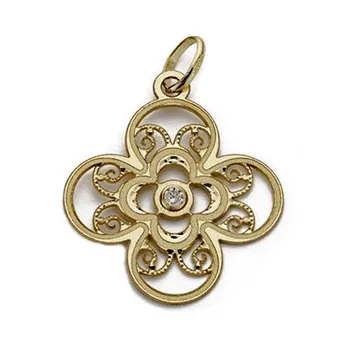 

18k gold pendant flower 22mm. Openwork zircons [AA1834]