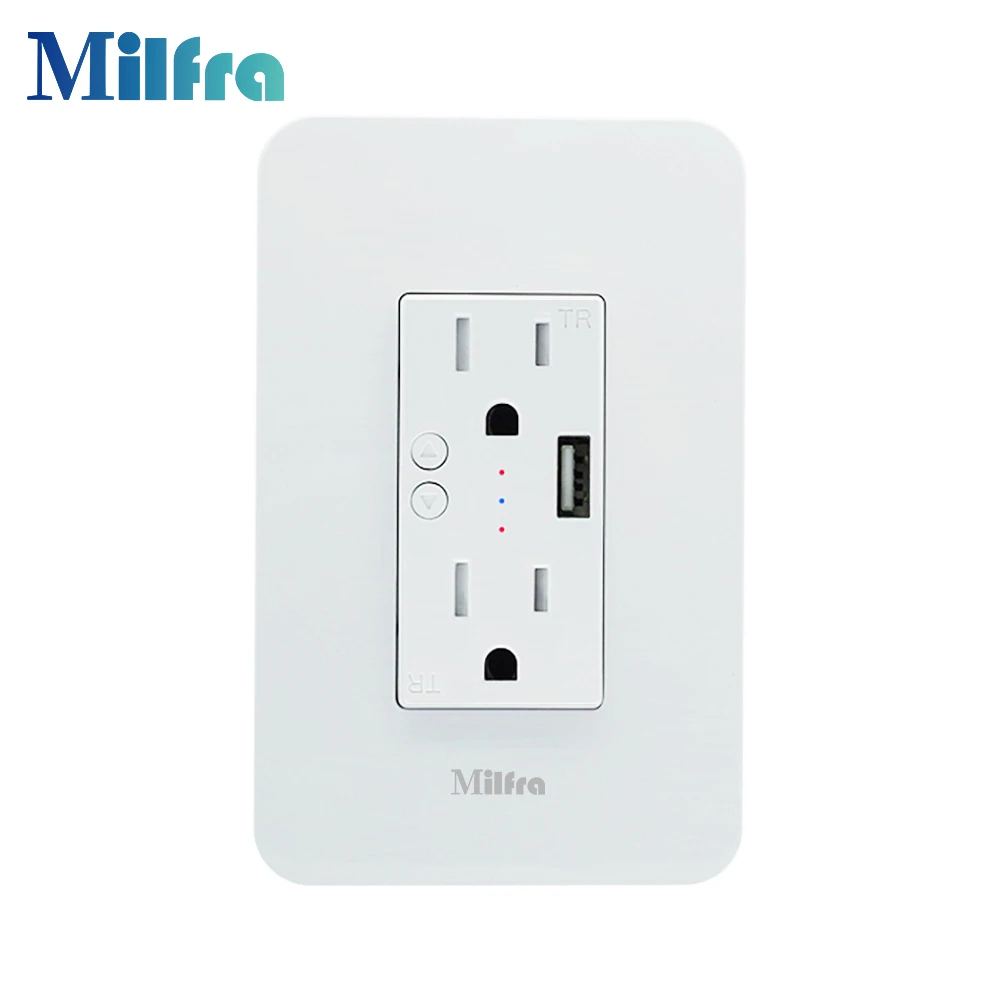 

Milfra US Smart Wi-Fi Duplex TR Receptacle with 2.1A USB charge port,Recessed Socket Wireless Wall Outlet Control by Smart Life