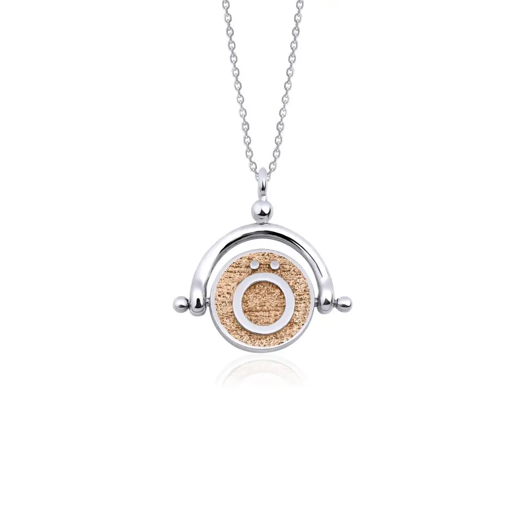 

Tash Design HE Letter Necklace, Silver Necklace, Bronze Zircon Stone Double Sided Pendant chain Length 70 cm