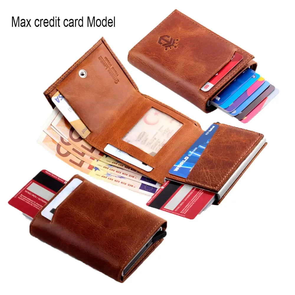 Smart Wallet Business Card Holder Real Cow Leather Handmade Smart Automatic Card Holder Men Gift