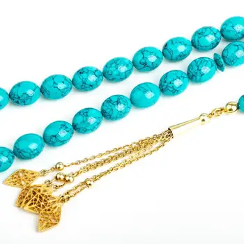 

Handmade Turquoise Chalchuite Rosary (Tasbih) with Quintuple Tassel Fashion Turkish Premium Quality Handmade Jawelery