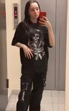 QWEEK-pantalones Cargo negros Harajuku gótico para mujer, ropa de calle gótica de pierna ancha, holgada, Pantalones blancos, moda holgada