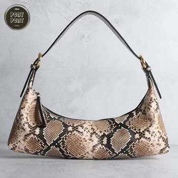 

Genuine Leather Luxury Python Baguette Handbag Female Shoulder Bag For Women Fashion Designer Handbag sac a main femme bolsas