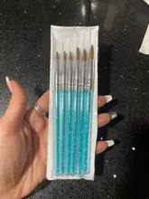 6 unids/set uñas cabello nailon cepillo azul de diamantes de imitación con Kolinsky acrílico cepillo pluma pincel de uñas de Gel, constructor de puntillo herramientas de dibujo