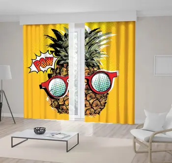 

Curtain Pow Pineapple with Headphones and Glasses Summertime Pop Art Comic Yellow Red Green