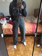 Women Jeans Cargo-Pants Wide-Leg Gray Loose Blue Girl Baggy High-Waist Straight Casual