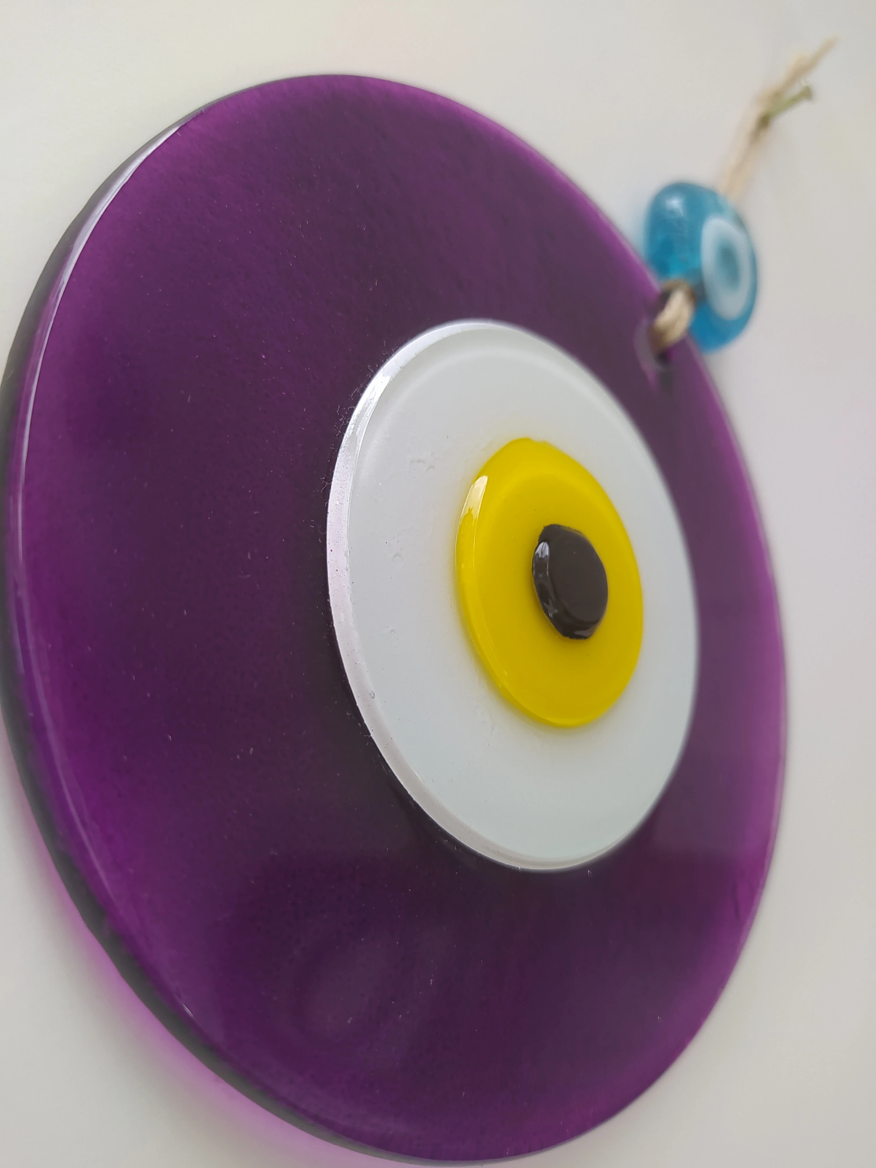 

Purple Big Evil Eye 12 cm Fused Glass Bead Ojo Turco Pendant Charm Turkish Handmade Amulet Wall Hanging Talisman Boho Home Decor