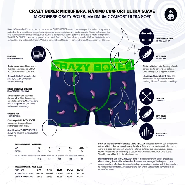 Crazy-12 u-impresso boxer, roupa interior dos homens com vários