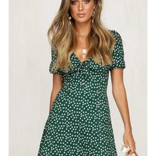 Летнее шифоновое платье в богемном стиле; пляжное платье; модное ТРАПЕЦИЕВИДНОЕ детское летнее платье в горошек с короткими рукавами и v-образным вырезом; Vestidos