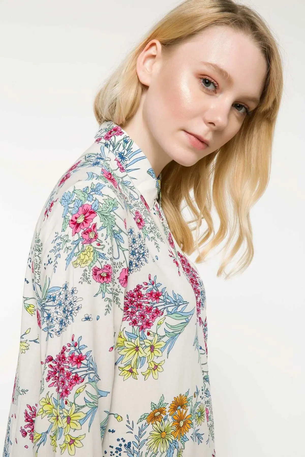 DeFacto Woman Summer Colorful Floral Long Shirts Women Casual Chic Woven Tunic Top Shirts Female Top Shirts-I1702AZ18SM