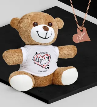 

Personalized Valentine 'S Themed Plush Teddy Bear and Rose Heart Necklace Set - 83
