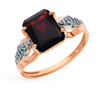 

Gold ring with cubic zirconia and Garnet sunlight sample 585