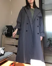 Gabardina larga X holgada de estilo coreano para mujer, abrigo de doble botonadura con cinturón, manto de dama, rompevientos, prendas de vestir de primavera y otoño, color gris