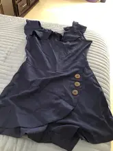Mono con volantes abotonados y cuello redondo para mujer, pelele informal
