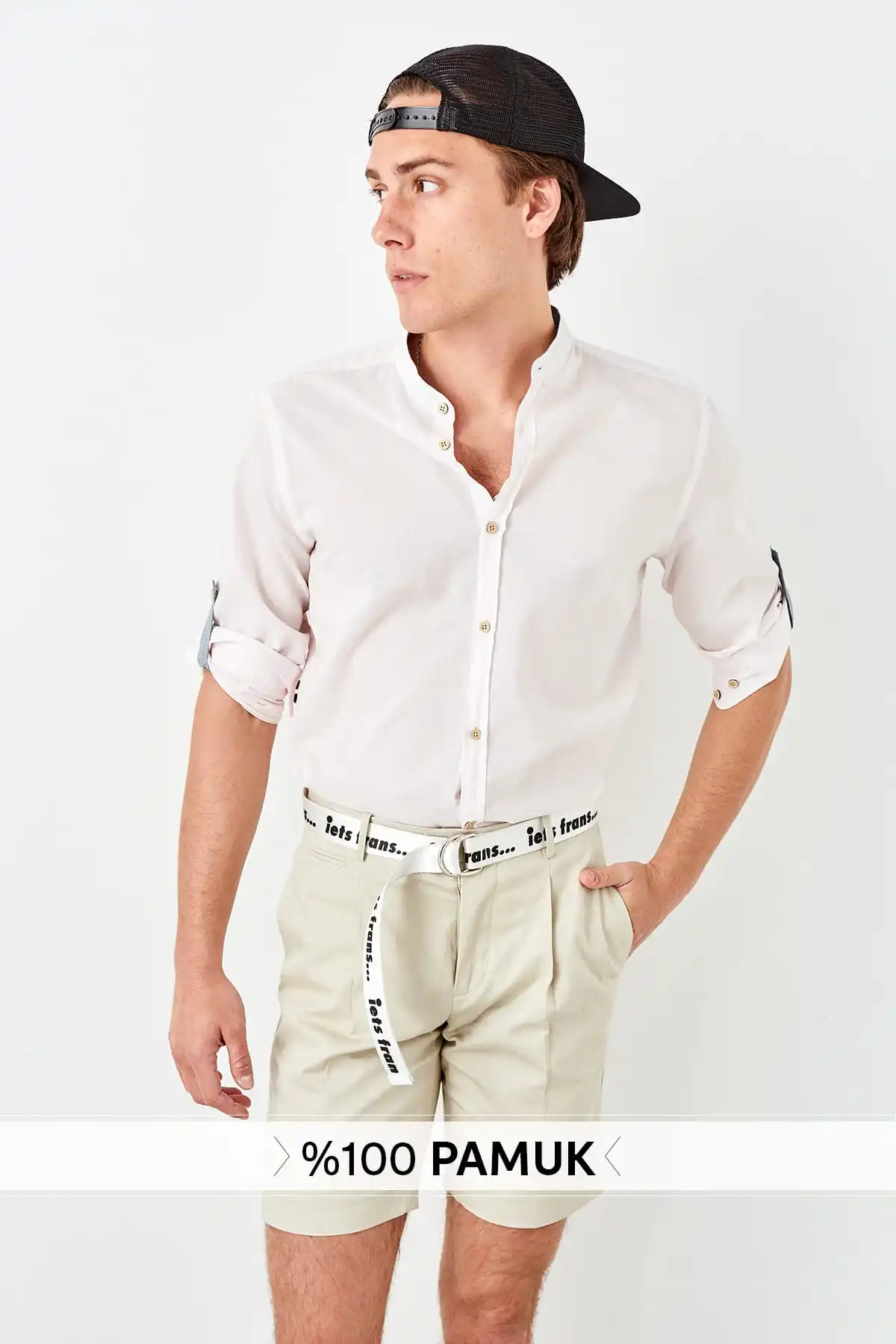 

Trendyol Pink Male Slim Fit Crew Neck Shirt TMNSS19FO0002 with Epaulets