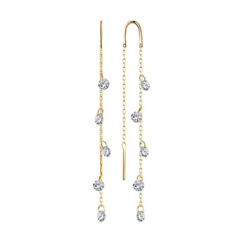 

Sokolov gold drop earrings,with stones, fashion jewelry, 585, women's male, long earrings