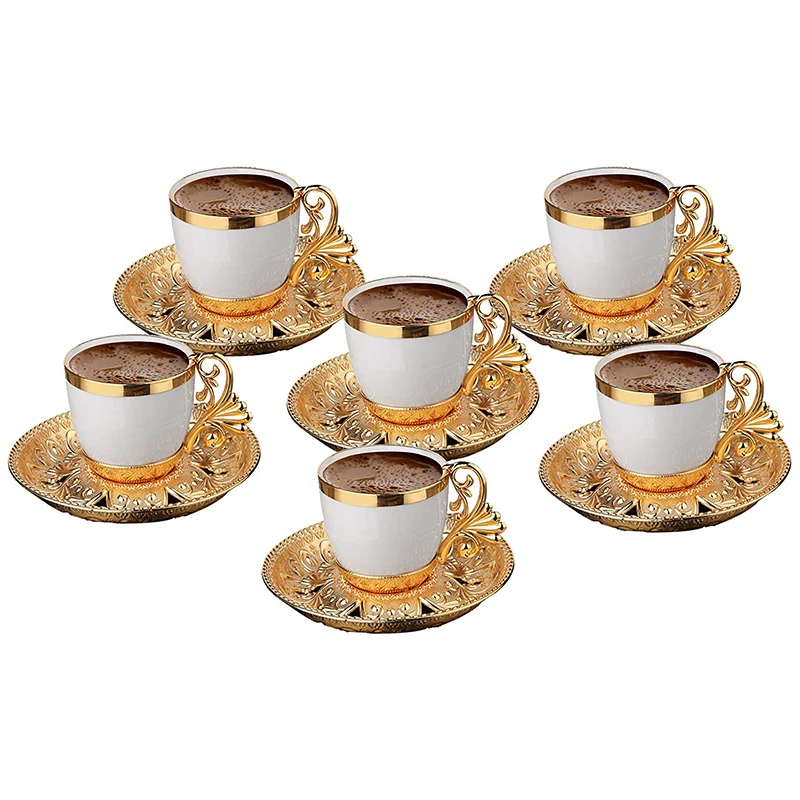 

Turkish Coffee Cup Saucers Set for 6 Person Porcelain 4 OZ Greek Coffee Espresso Women Men Gift Housewarming Birthday Wedding