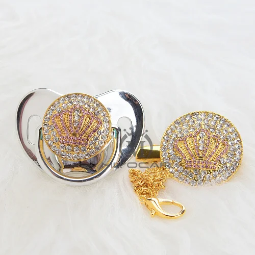 MIYOCAR Золотой красивый bling Корона соска и пустышка Клип пустышка держатель набор BPA бесплатно пустышка bling уникальный дизайн APCB - Цвет: APCB-9  0-6M
