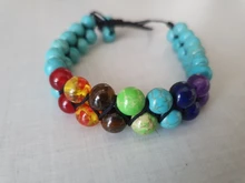 7 Chakra de roca de Lava pulsera de 8mm de doble capa fila ajustable Unisex piedra de Yoga sanación energética pulseras de piedra regalo de Navidad