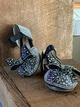 Zapatos con lazo de encaje de lentejuelas para niñas, zapatillas de baile de princesa con perlas bonitas, informales, para fiesta, boda, D721, novedad de 2020