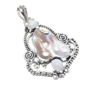 

Nature Biwa Pearl Pendant 925 Silver Overlay over Copper hand made Jewelry women gift