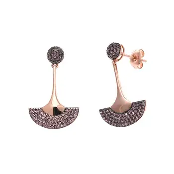 

Earrings Silver fans flap with Plating Rose Gold and Zircons Pink