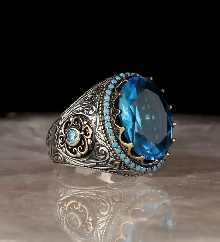 Мужское серебряное кольцо с голубым топазом | Украшения и аксессуары