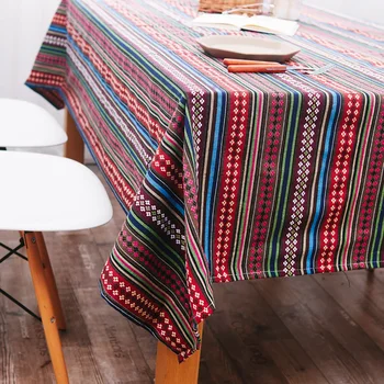 

Tablecloth Bohemian Style Rectangle Cotton Linen Stripe Table Cloth for Dinner Party Birthday Holiday Festival Table Cover