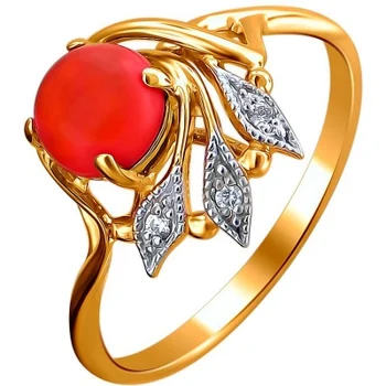 

Esthete ring with coral and cubic zirconia silver with gilding