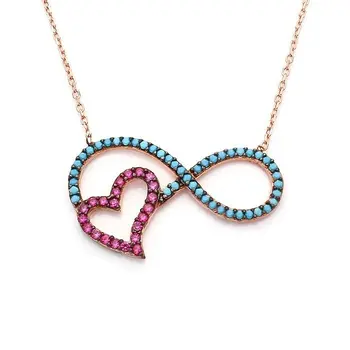 

Turquoise Nano Cubic Zirconia Infinity Heart Pattern Lady Silver Necklace