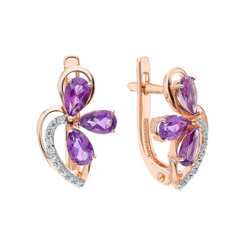 

Gold earrings with amethyst and cubic zirconia sunlight sample 585 test