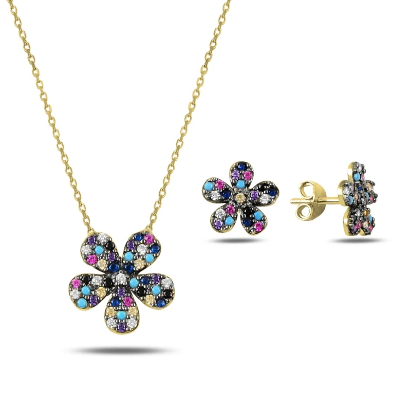 

Silver 925 Sterling Mixed Color Zircon Daisy Set