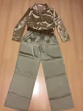 Pantalones de pierna ancha de satén para mujer, pantalón informal, holgado, de cintura alta, liso, Coreano elegante, para verano