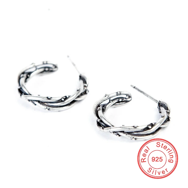 New Barbed Wire Little Thorne Hoop Earrings For Women Men Unisex Punk Gothic 925 Sterling Silver Creative Vintage Party Jewelry