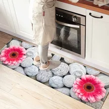 Else серый Галька Камни розовые цветы 3d принт Нескользящая микрофибра кухня счетчик современный декоративный моющийся коврик