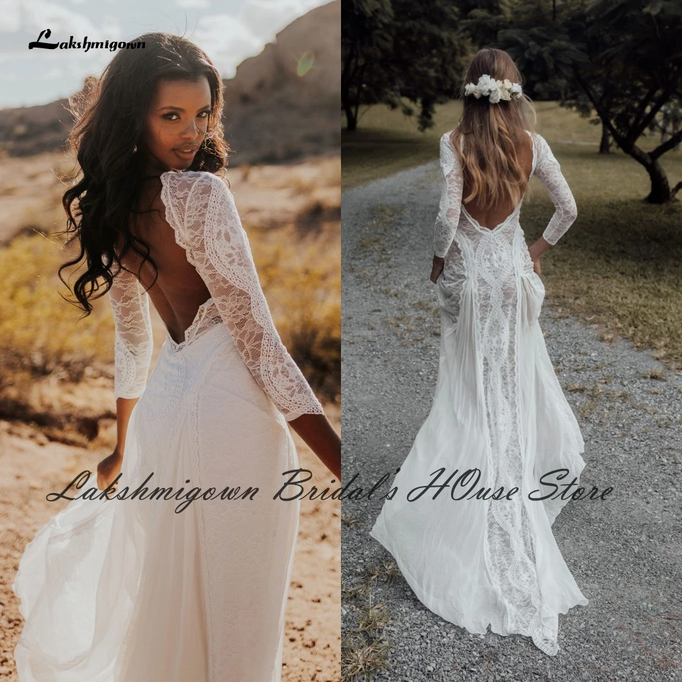 Leonardoda seré fuerte Huerta Vestido de novia de estilo bohemio, elegante, Vintage, de encaje, sin  espalda, sirena, con mangas, Largo, fiesta campestre, 2021 - AliExpress  Bodas y eventos